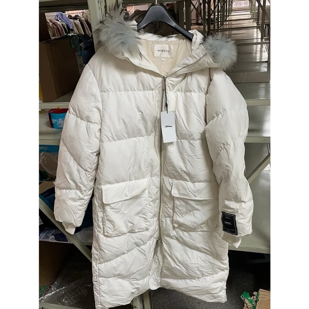 Moussy Women's Cream Puffer Coat with Fur Trim